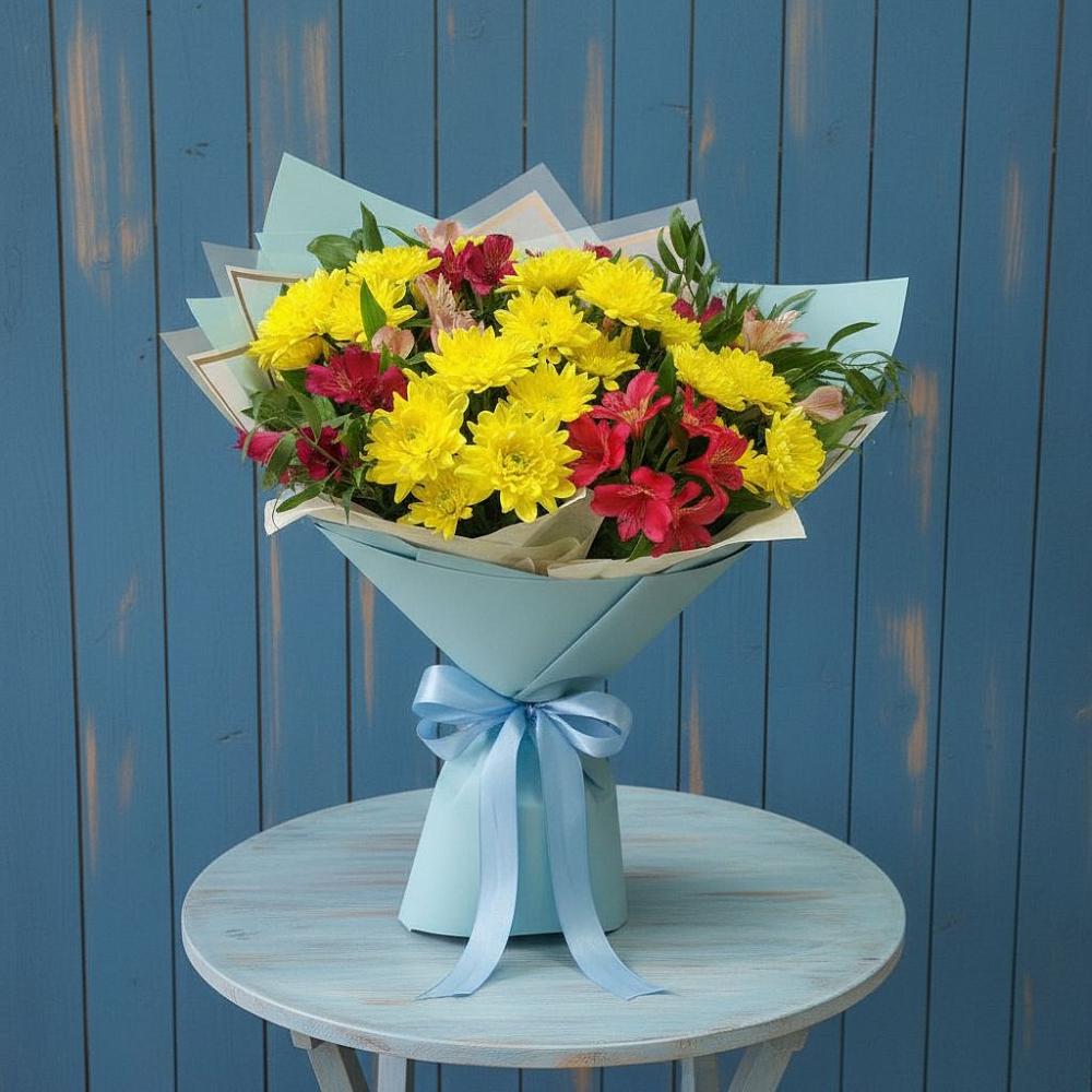 Букет цветов из: Альстромерии и Хризантемы в Демино