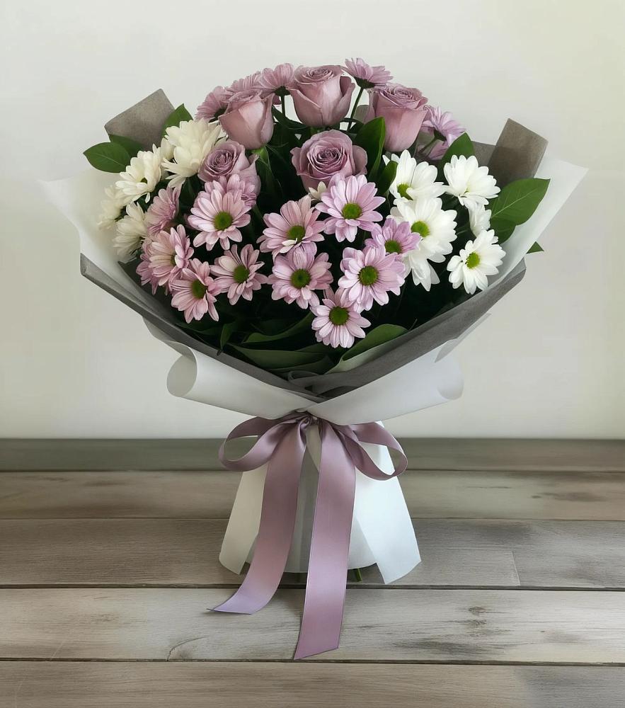 Букет цветов из: Хризантемы и Розы в Демино