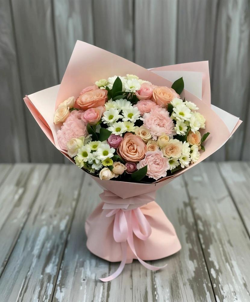 Букет цветов из: Гвоздики, Розы и Хризантемы в Демино