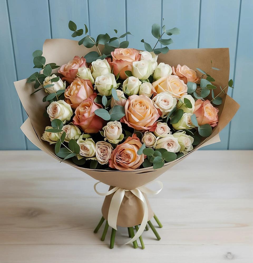 Букет цветов из: Альстромерии и Розы в Демино