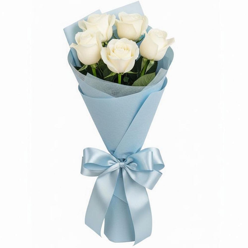 Букет 5 Белых роз Проуд в Демино