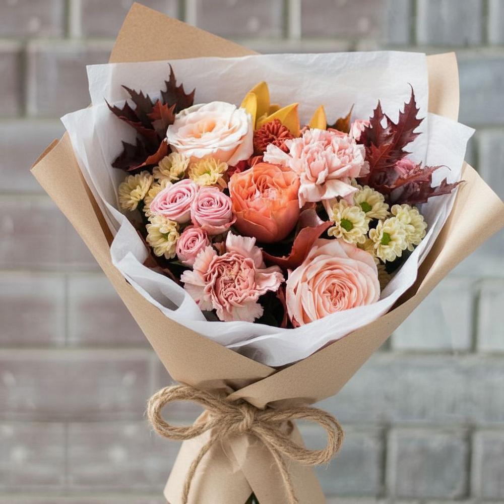 Букет цветов из: Гвоздики, Хризантемы и Розы в Демино