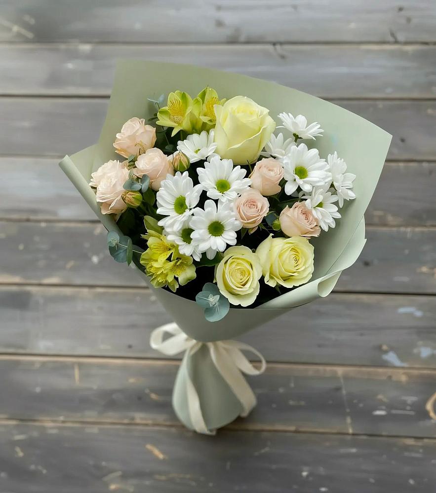 Букет цветов из: Альстромерии, Розы и Хризантемы в Демино