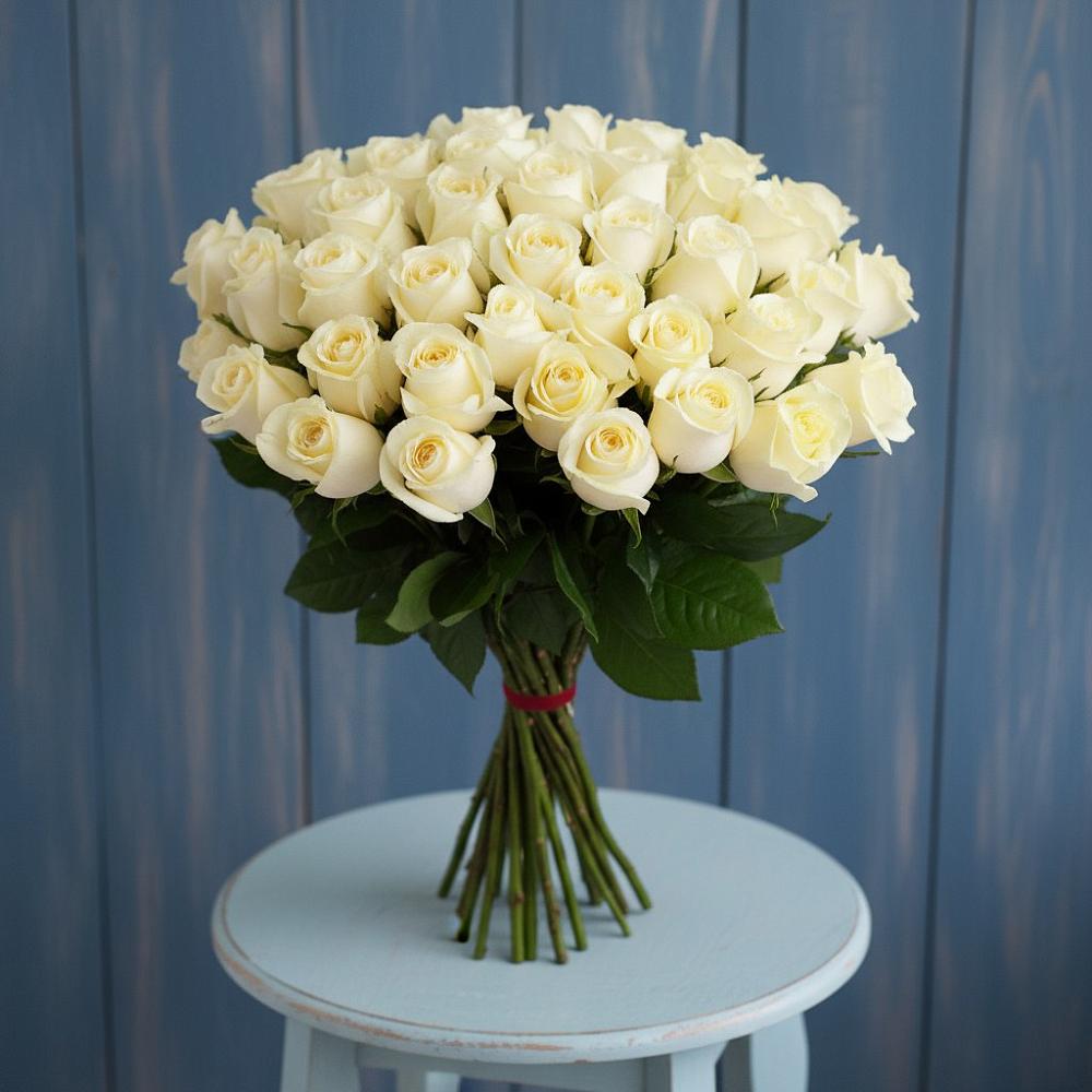 Букет 51 Белая роза Эдлесс Лав в Демино