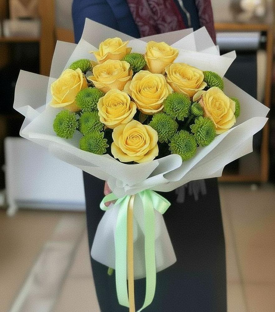 Букет цветов из: Хризантемы и Розы в Демино