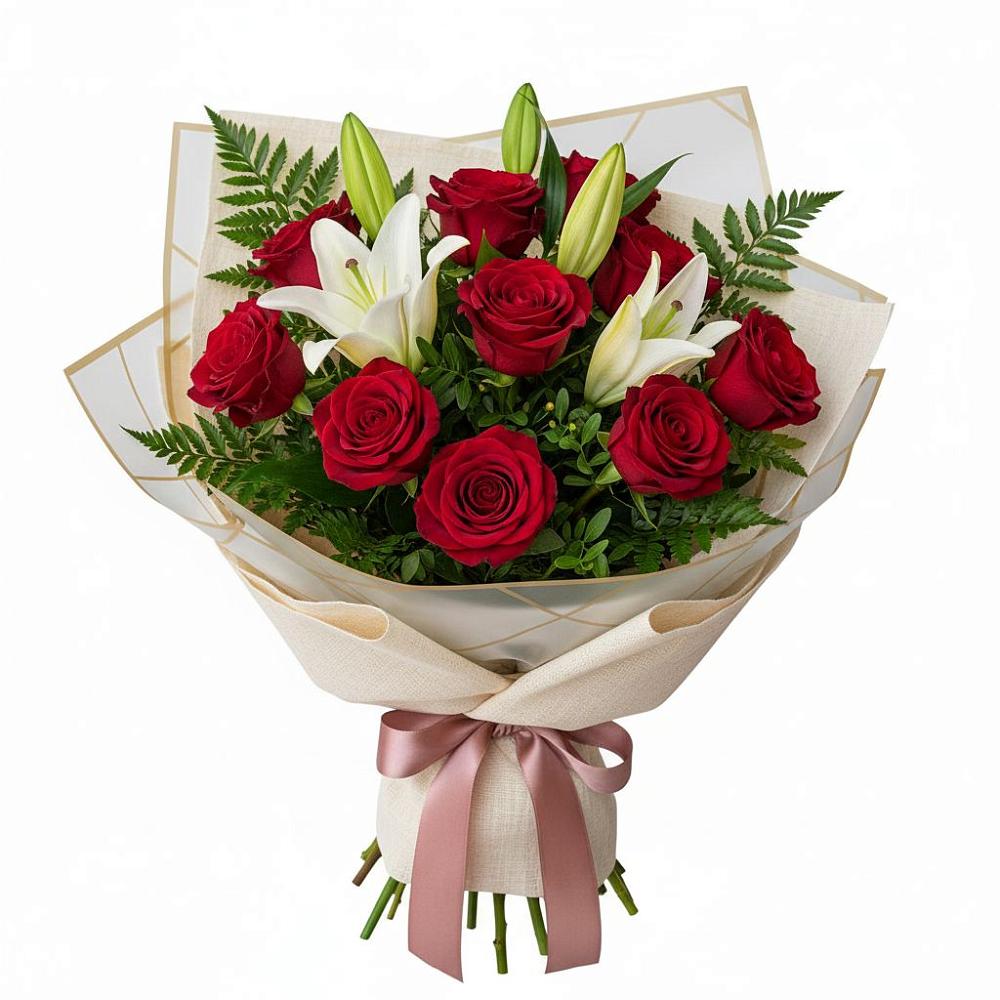 Букет цветов из: Лилии и Розы в Демино