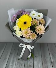 Букет цветов из:  Розы, Герберы и Хризантемы в Демино