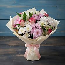 Букет цветов из:  Хризантемы, Альстромерии и Розы в Демино