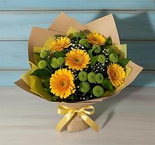 Букет цветов из:  Герберы и Хризантемы в Демино