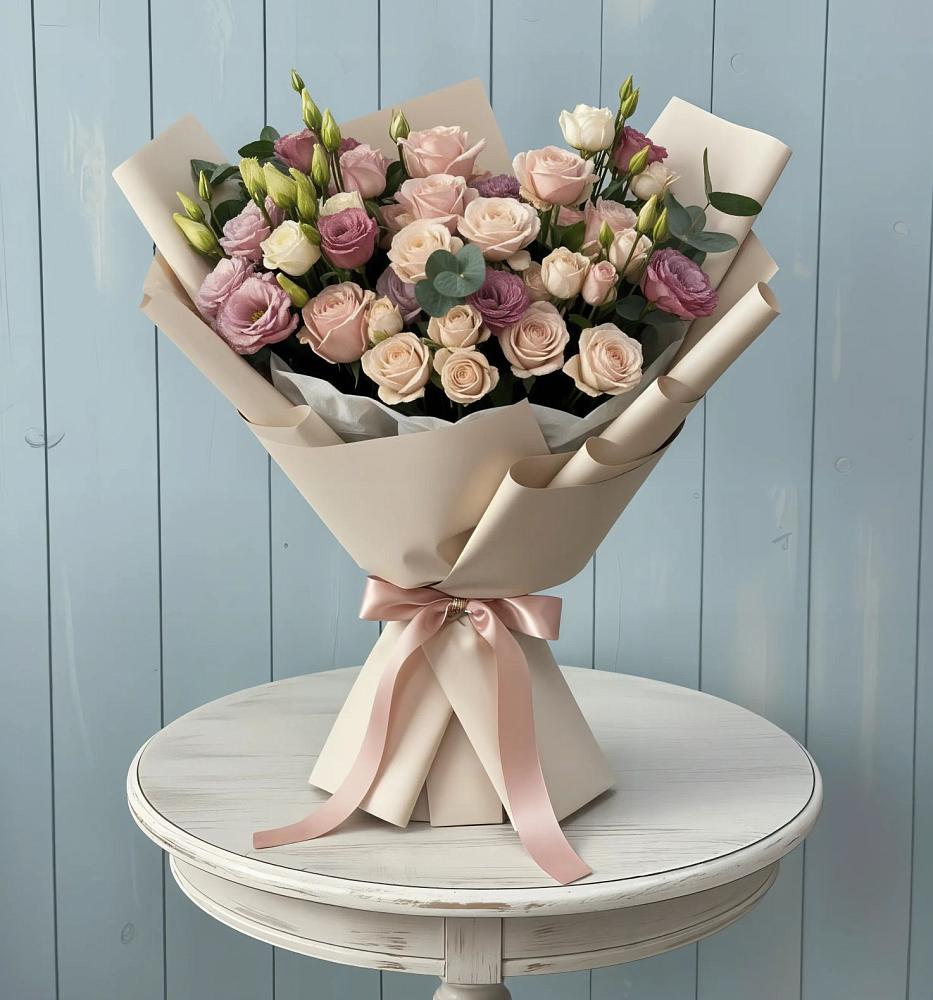 Букет цветов из: Розы и Лизиантусы в Демино