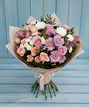 Букет цветов из:  Хризантемы, Розы и Альстромерии в Демино