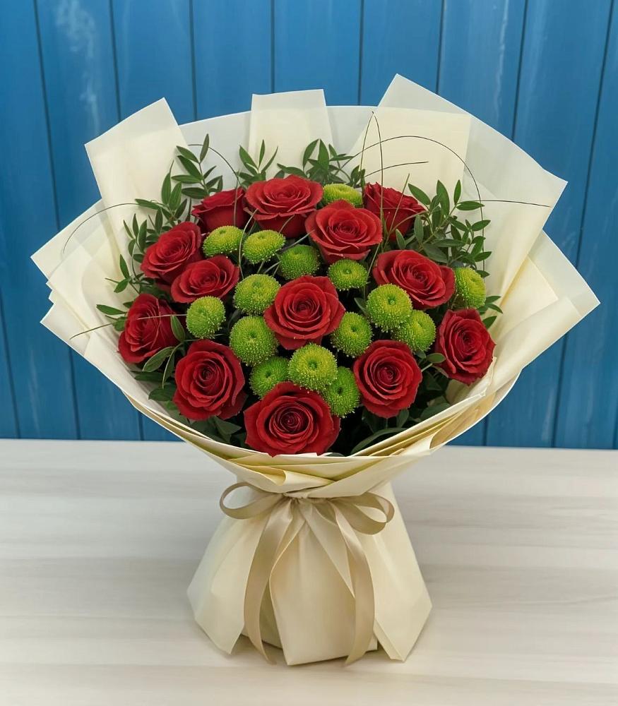 Букет цветов из: Розы и Хризантемы в Демино